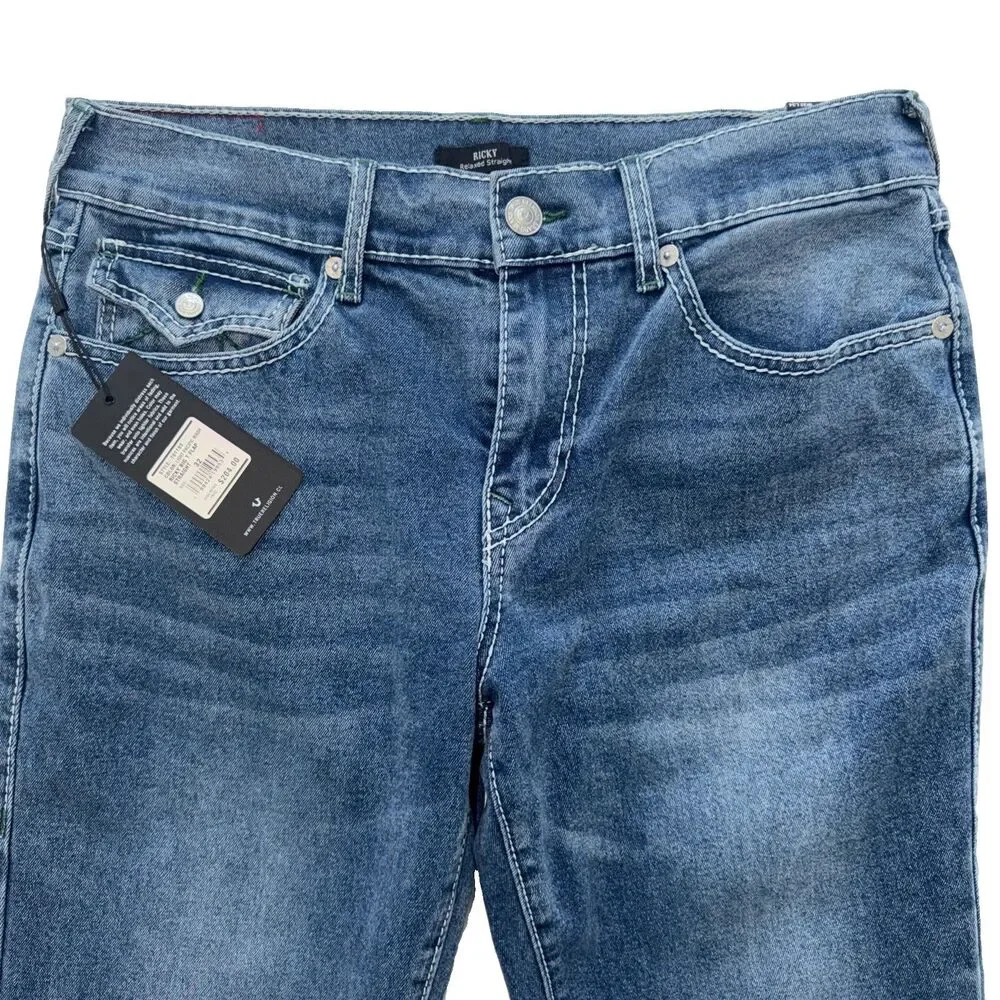 $204 True Religion Jeans Men's 32x34 Ricky Big T Flap Relaxed Straight Denim NWT